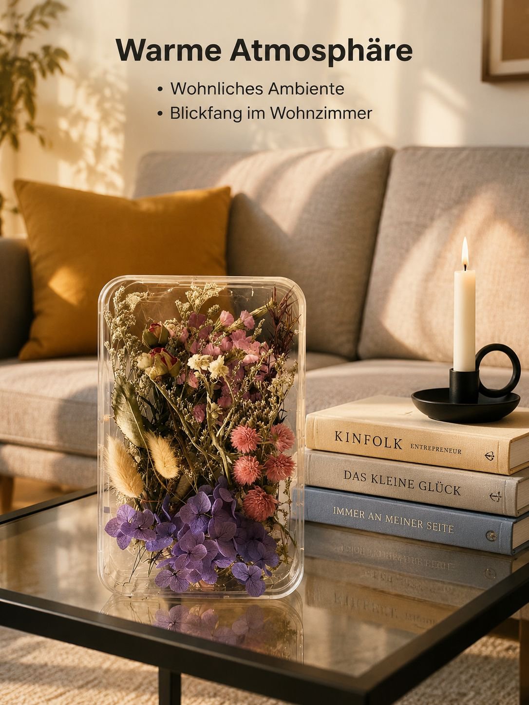Bastelset mit konservierten Blumen, DIY-Blumenbox aus echten Blumen, Glaskuppel, Deko-Set für Zuhaus