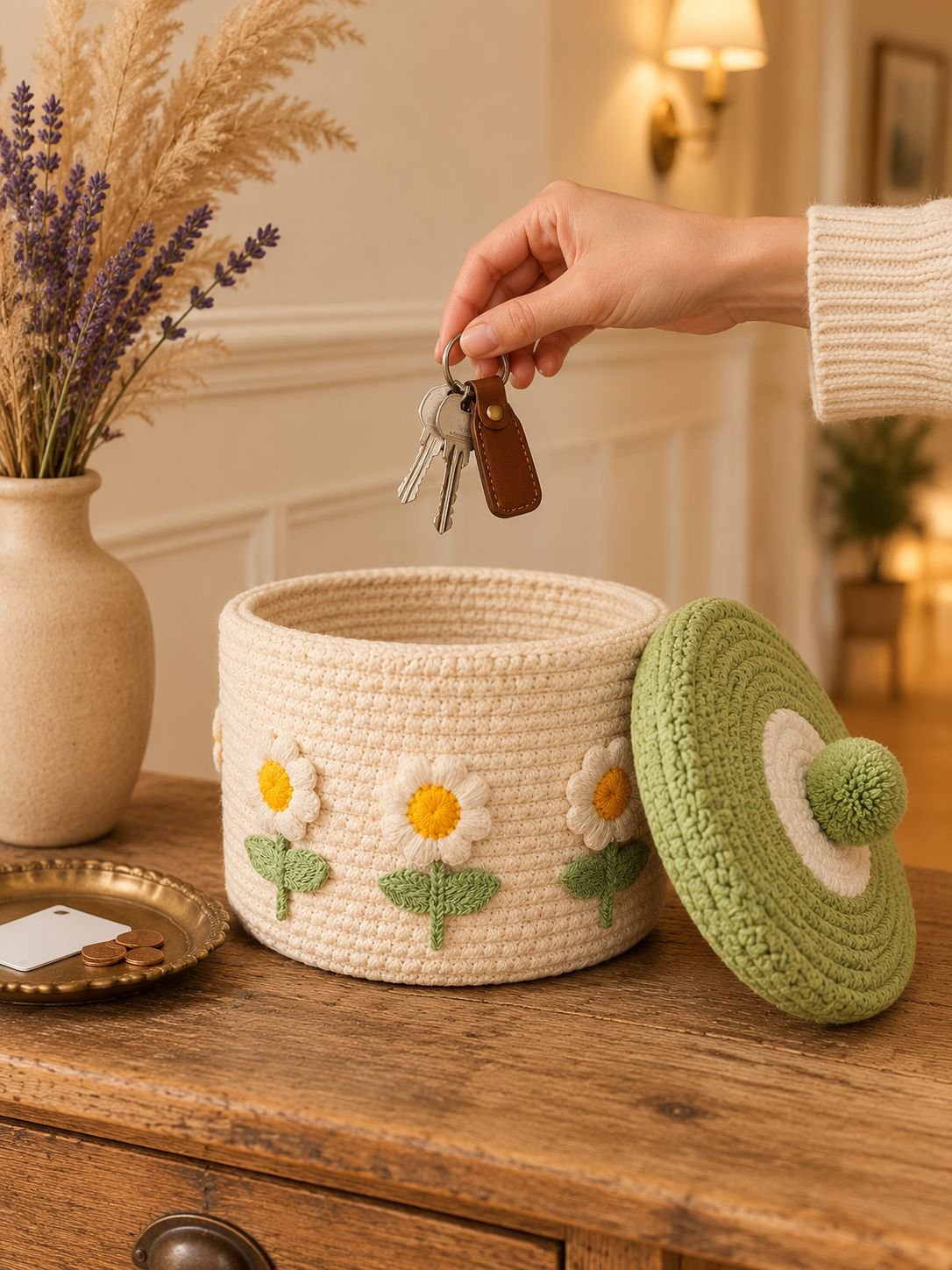 Lidded Cotton Woven Storage Basket