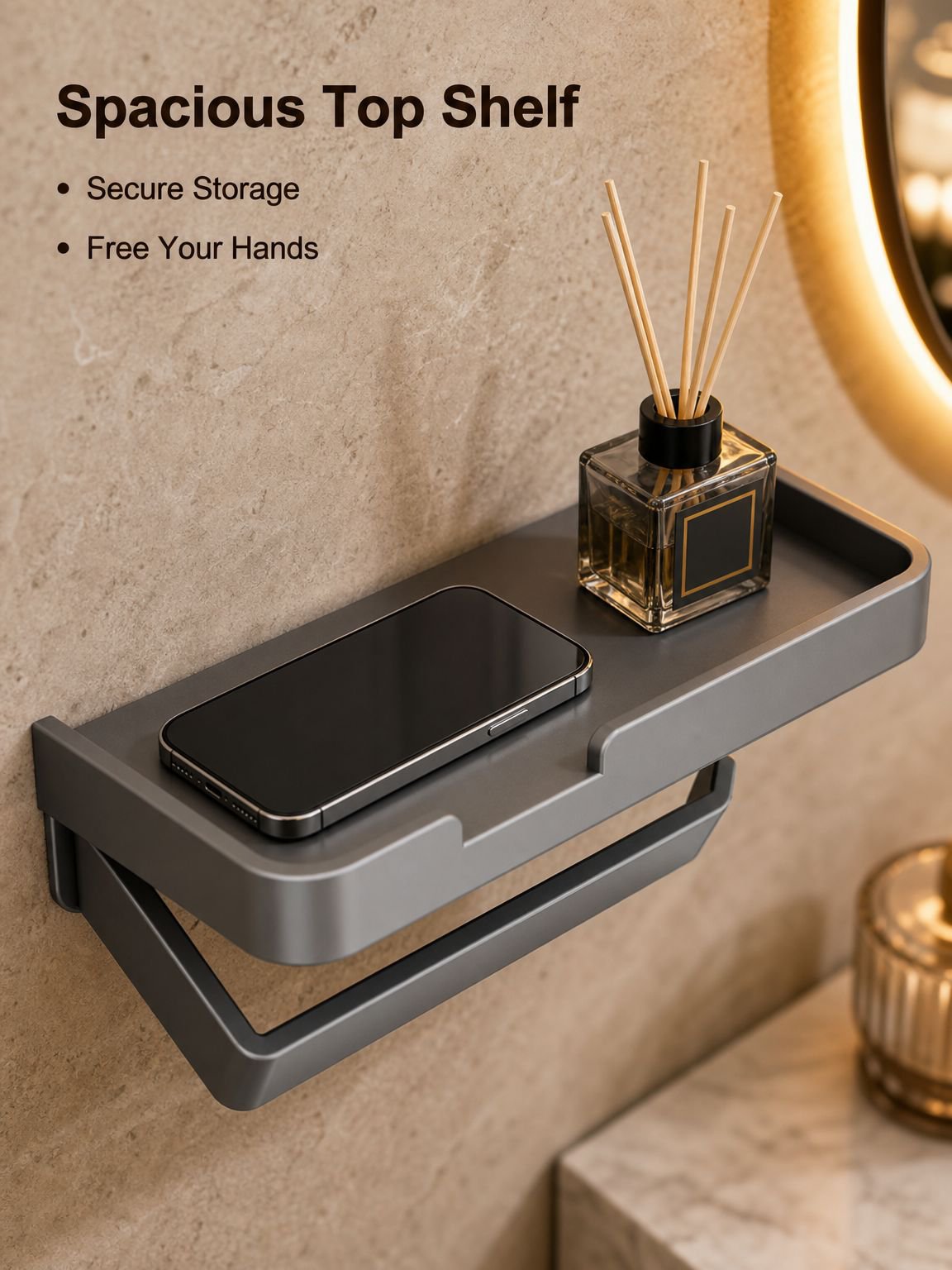Bathroom tissue box, no-drill bathroom shelf, phone holder, toilet paper holder