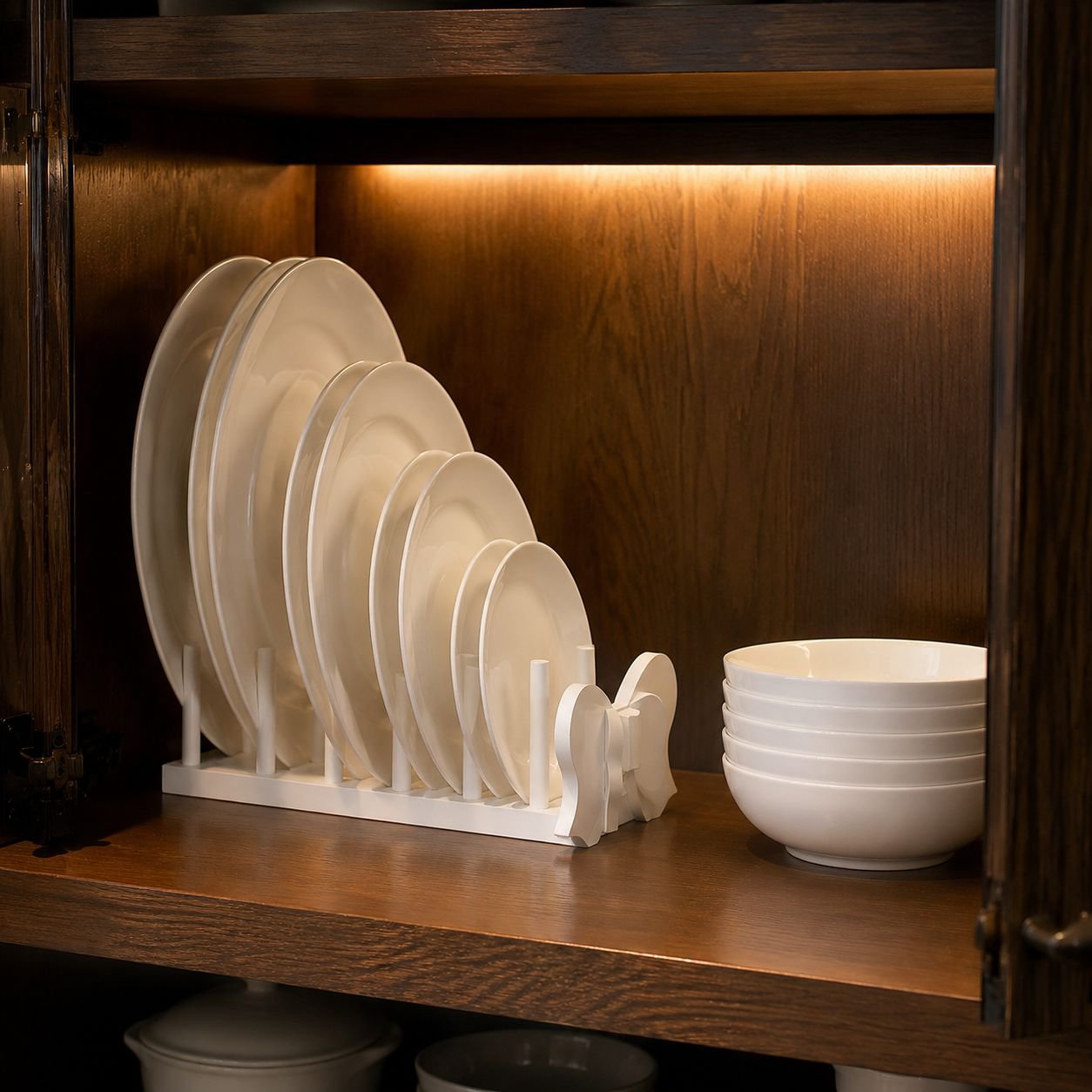 Multifunctional Wooden Bowl and Plate Rack Kitchen Storage Display Draining Shelf