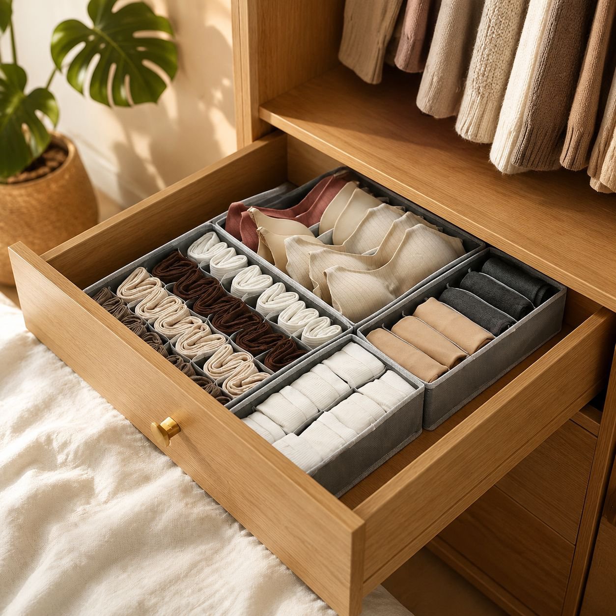 Household Non-woven Compartment Underwear Organizer, Drawer Storage Box