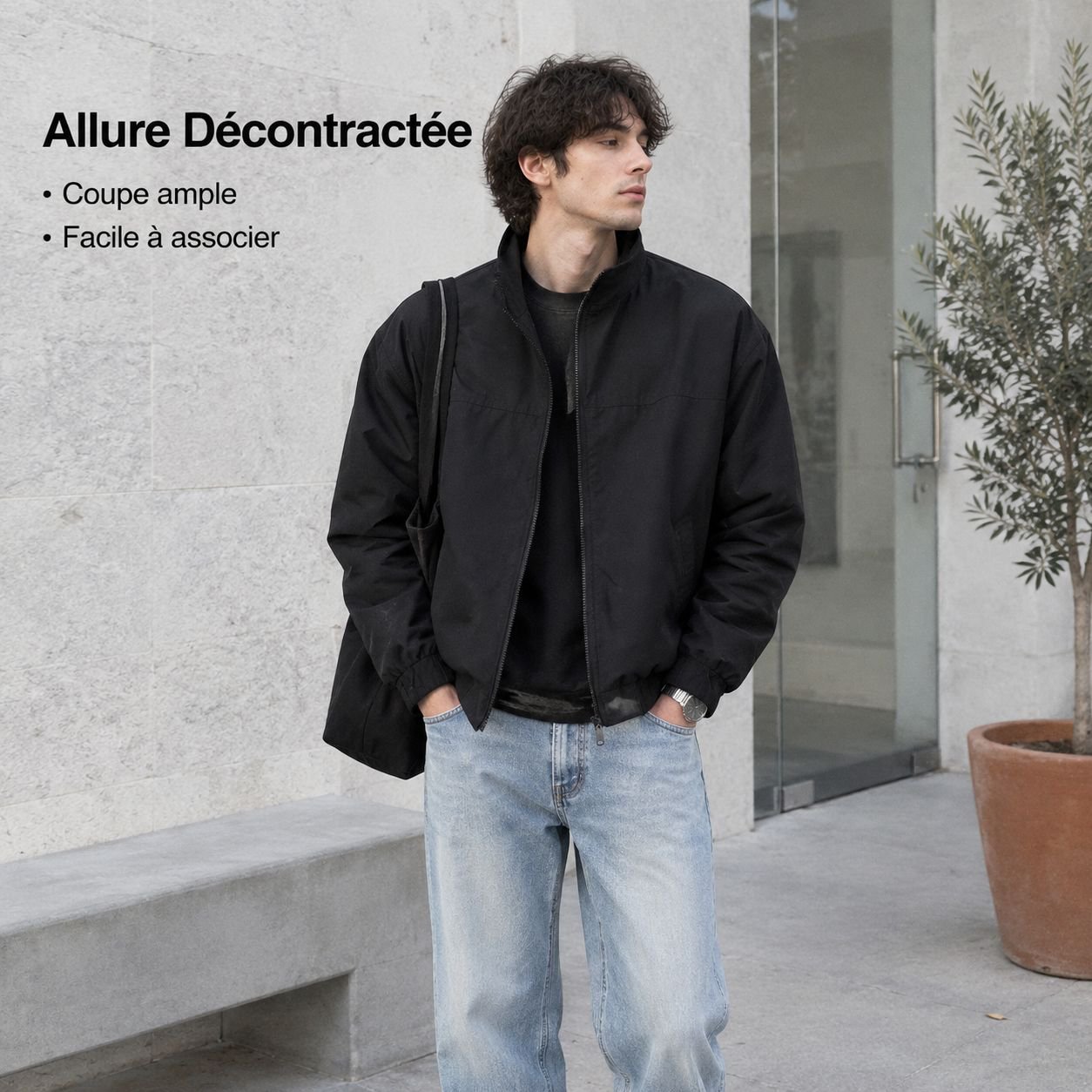 Veste de travail courte décontractée homme coupe ample automne