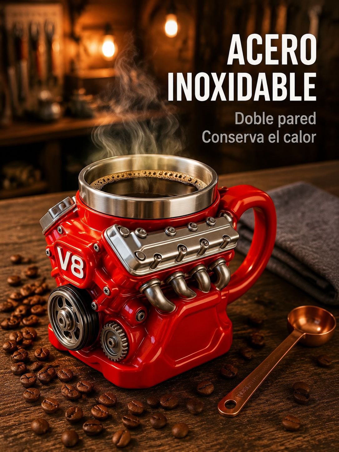 Taza decorativa con diseño de motor V8