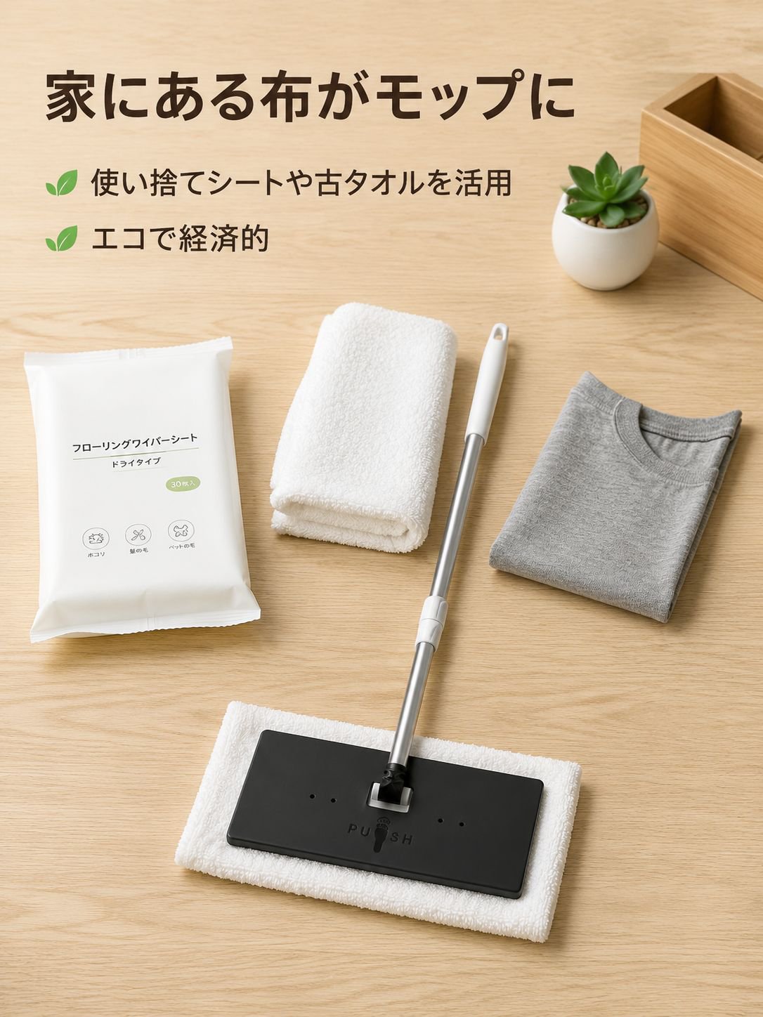 立ったままワンタッチで装着！手を汚さず使えるミニ雑巾モップ