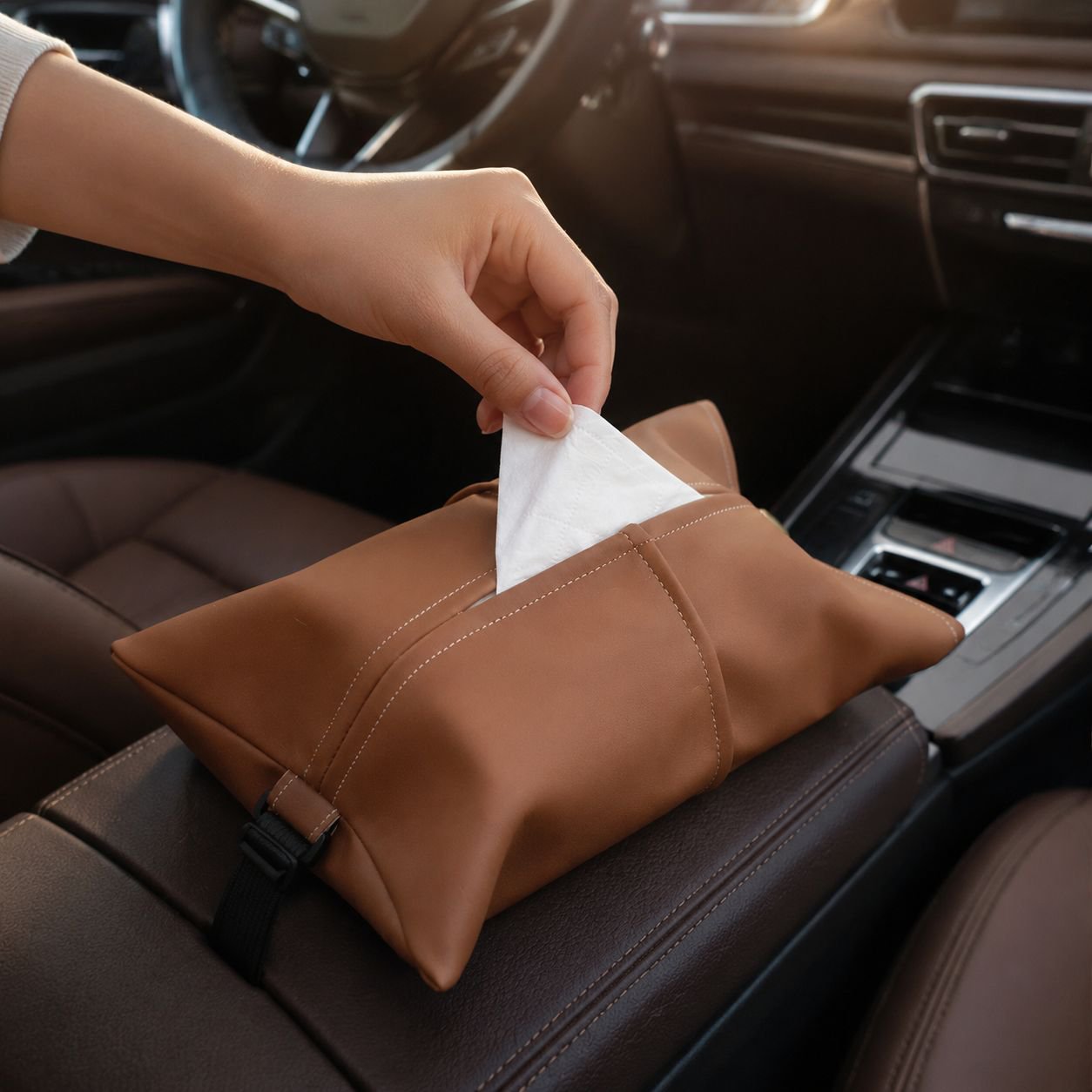 Multipurpose Car Tissue Box for Armrest, Sun Visor, and Seat Installation