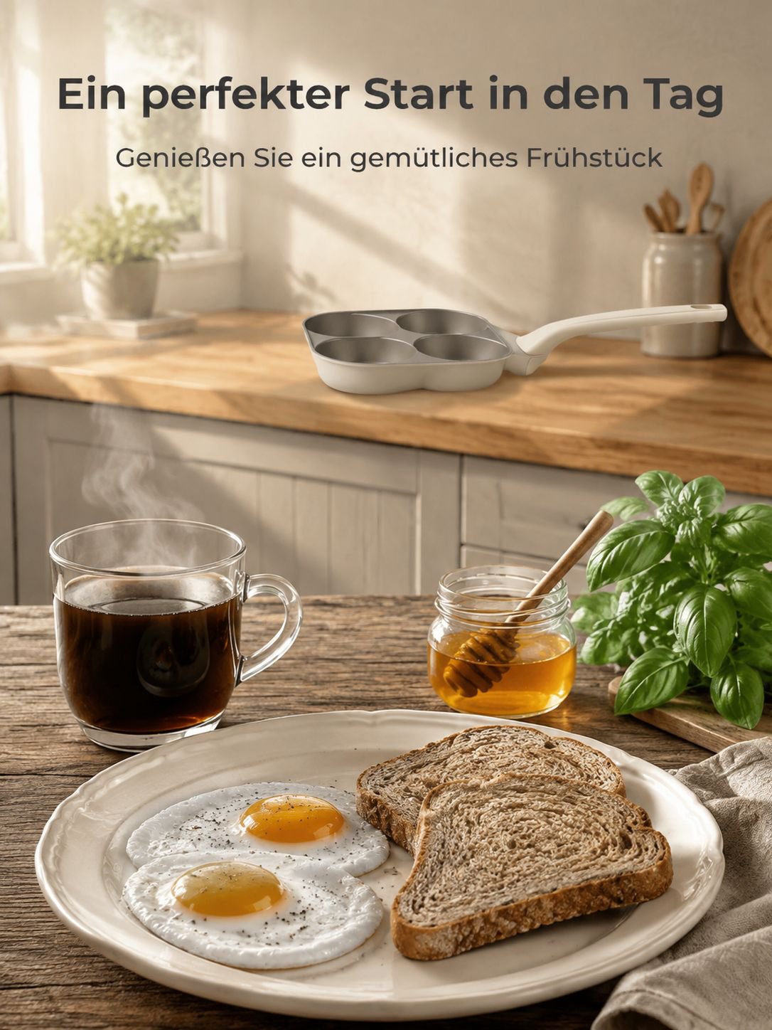 Keramik-Eierpfanne mit vier Mulden in moderner Küche