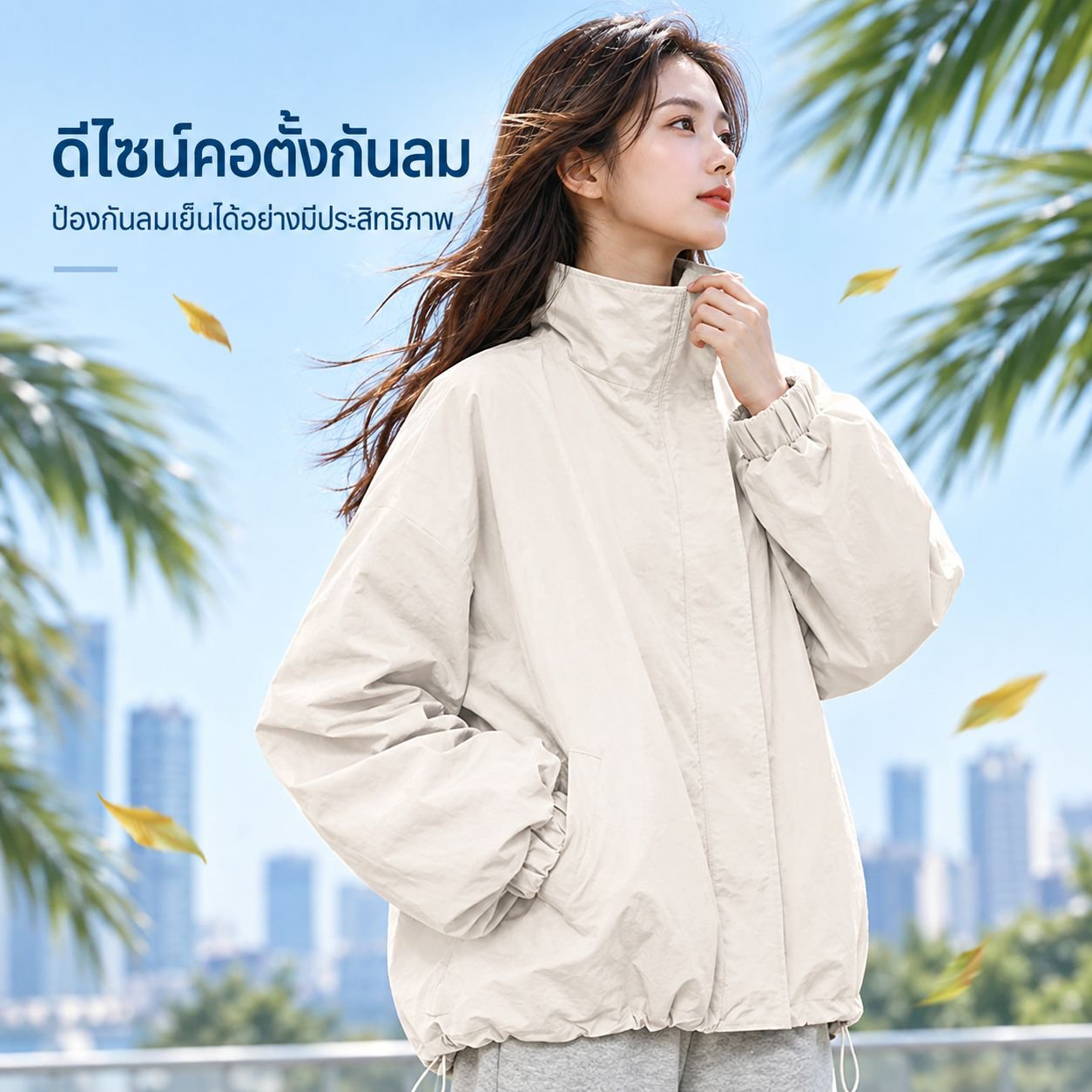 เสื้อแจ็คเก็ตผู้หญิง กันลมกันน้ำ ทรงหลวม สำหรับฤดูใบไม้ผลิและฤดูใบไม้ร่วง