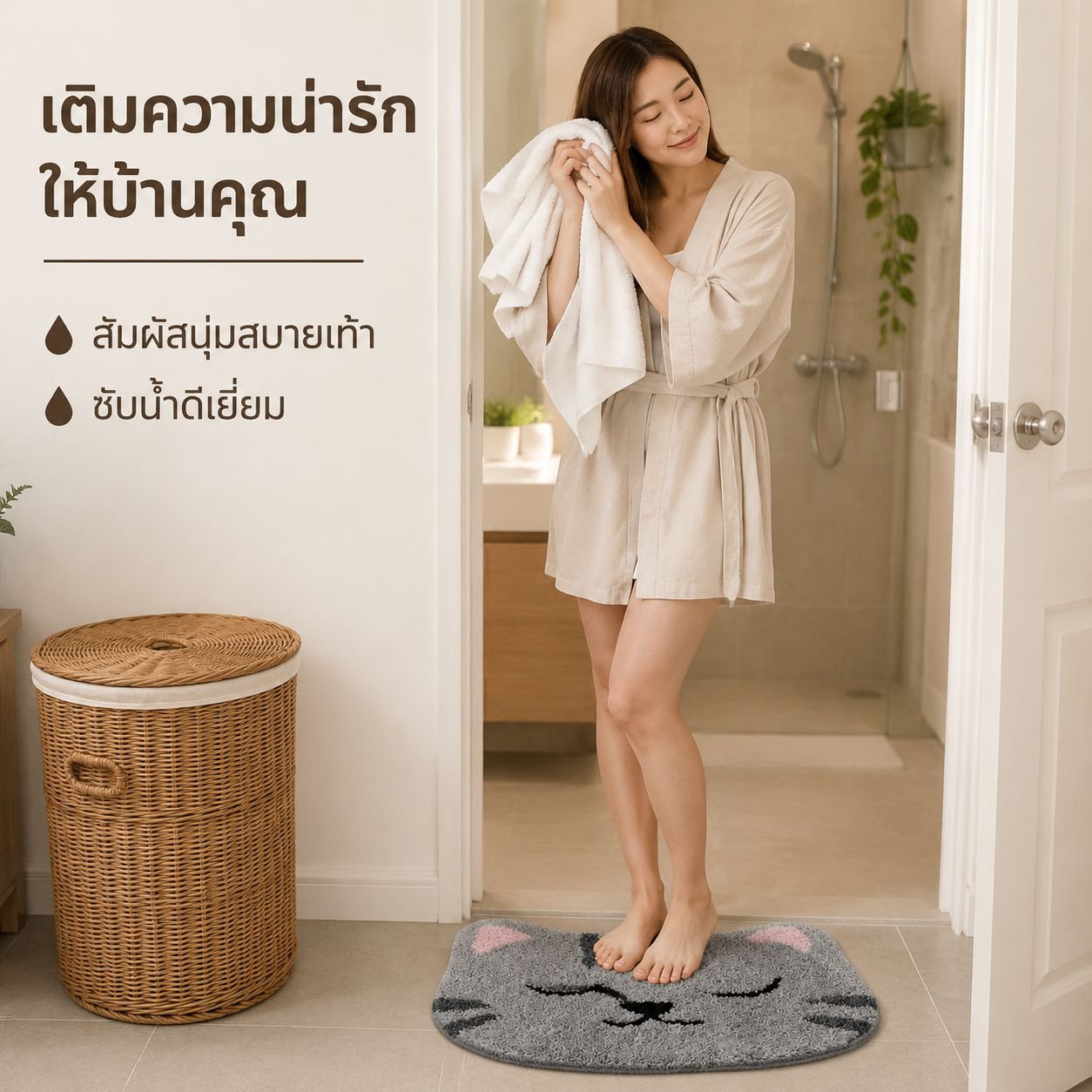 พรมการ์ตูนกันลื่นดูดซับน้ำซักเครื่องได้สำหรับห้องน้ำ