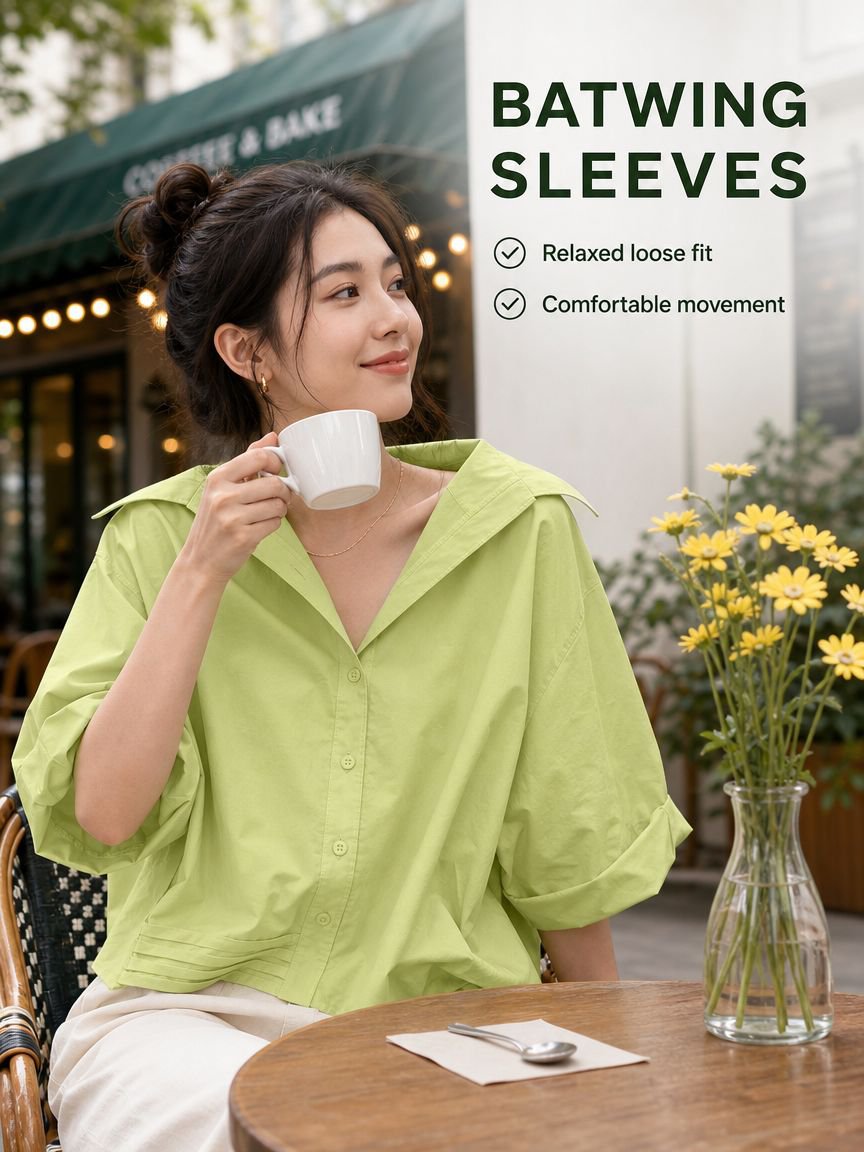 Summer Dopamine Style Green Short-Sleeved Shirt for Women, Sweet and Youthful Design