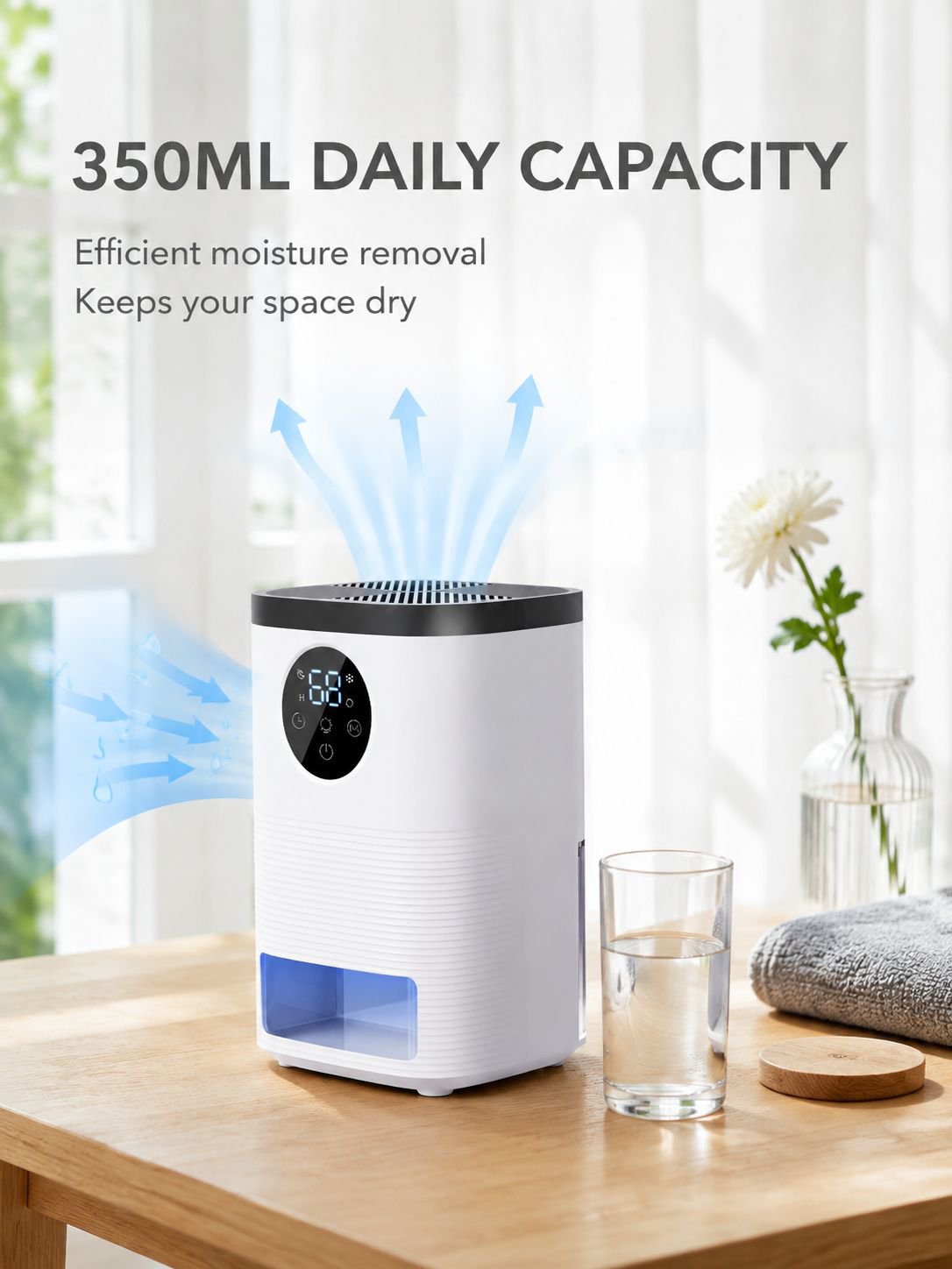 Mini dehumidifier preventing mold in living spaces