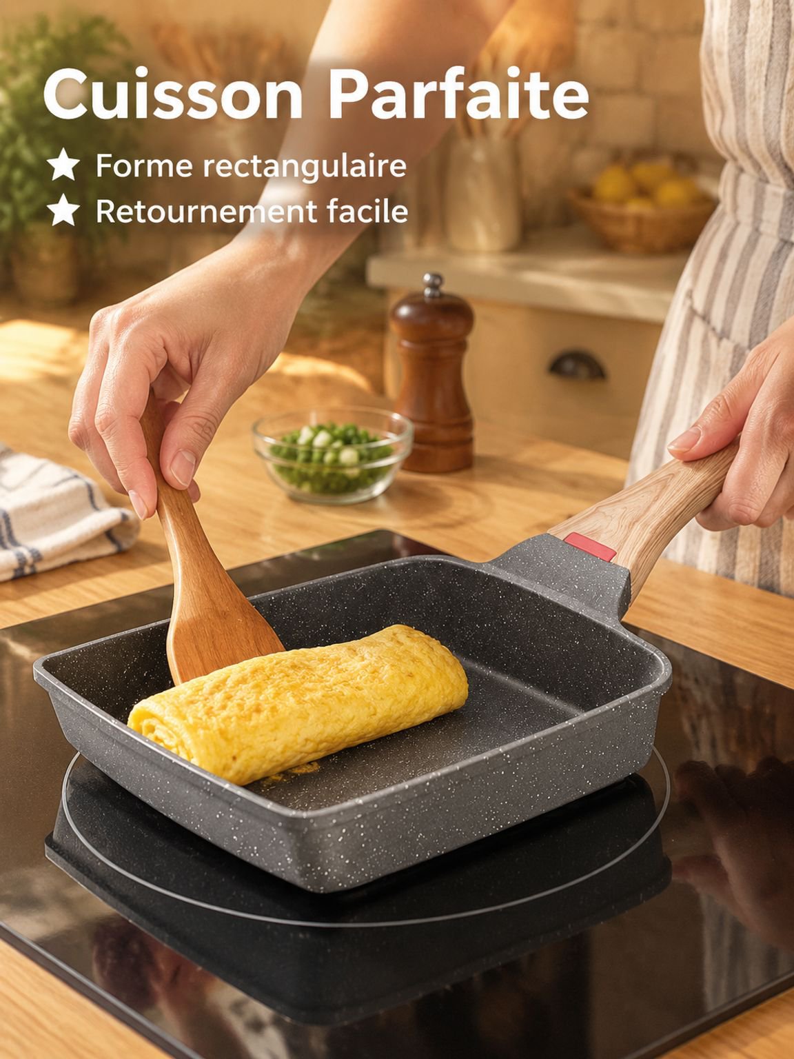 Poêle carrée de cuisine japonaise avec revêtement pierre Maifan