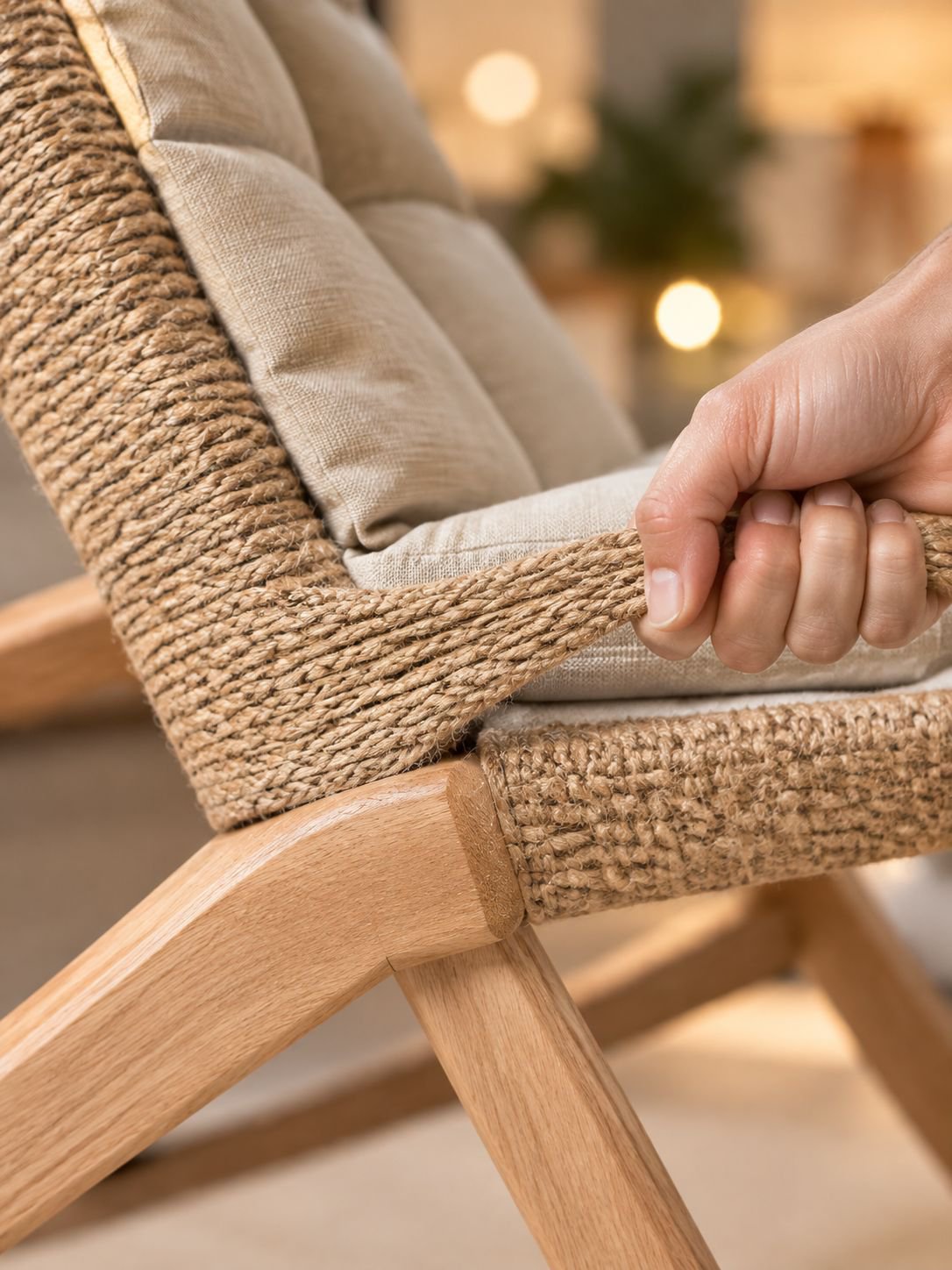 Fauteuil massif en bois dans une ambiance chaleureuse