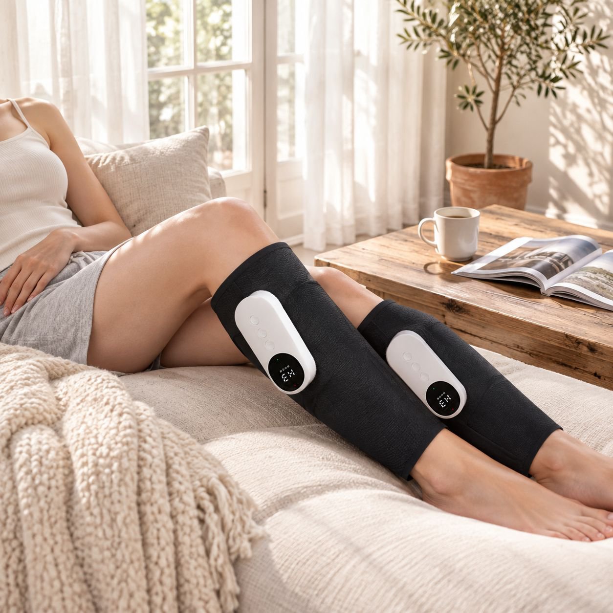 Masseur de jambes à compresse chaude, rechargeable, multi-vitesses, réglable, simulation de pression