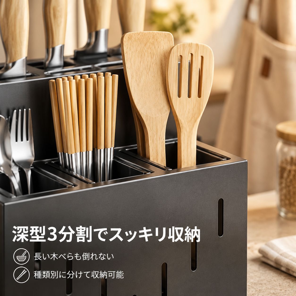 穴あけ不要の壁掛け式キッチンカウンター用炭素鋼製包丁・箸ラック
