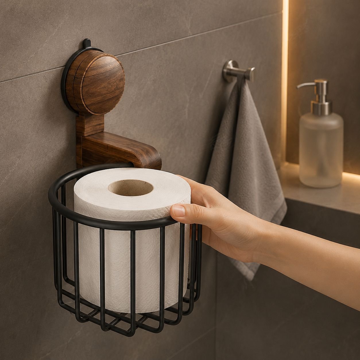 No-Drill Suction Bathroom Tissue Holder Basket