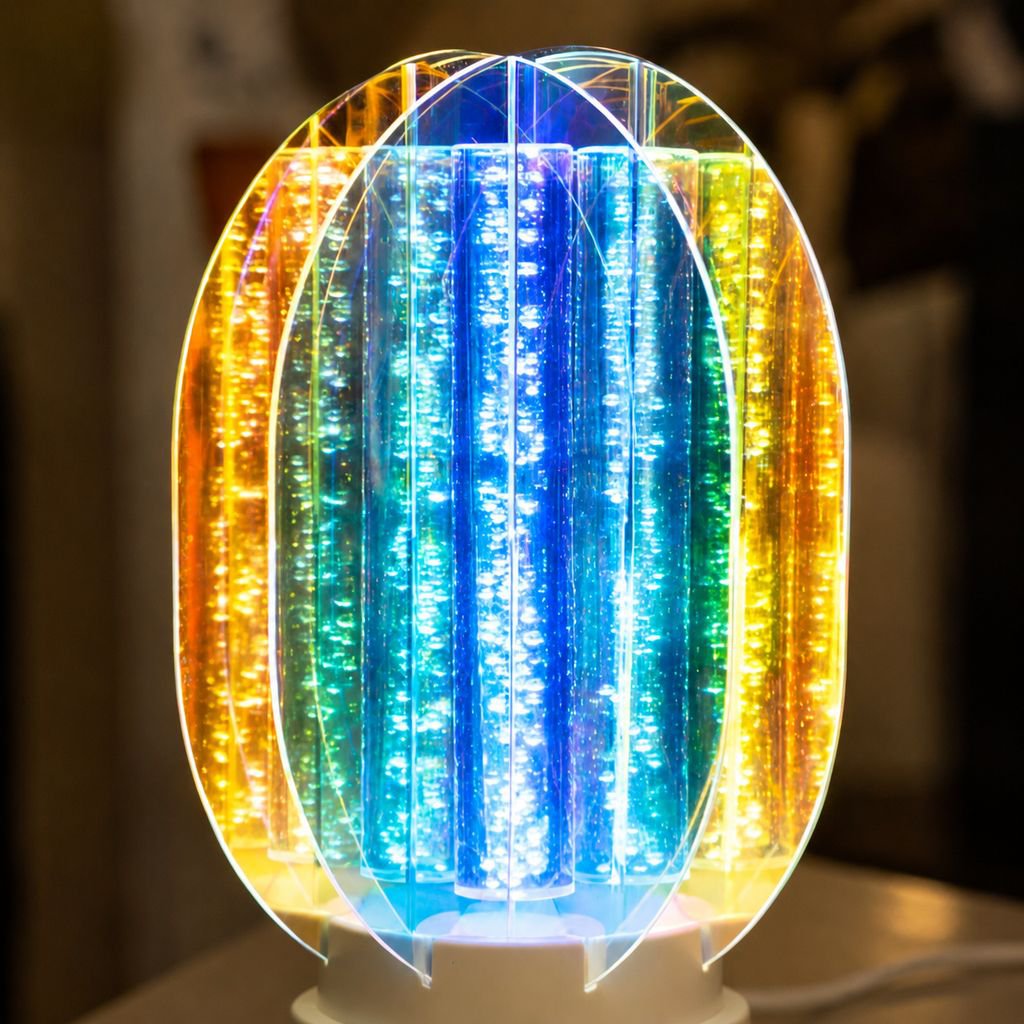 Dimmable rotating night light on bedside table