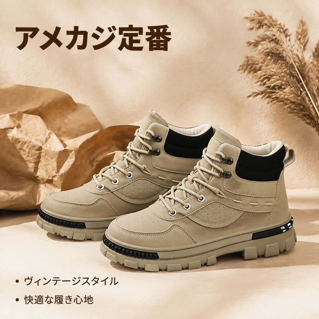 レトロなプラットフォームアンクルブーツ、メンズワークブーツ、ハイカットブーツ