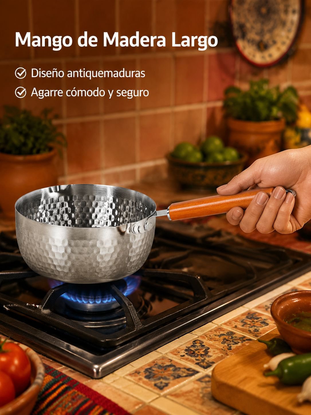 Olla multiusos sin recubrimiento, con textura martillada y grosor reforzado