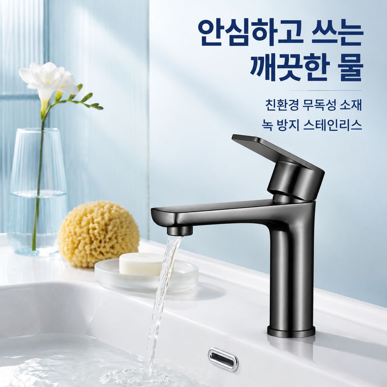 두꺼운 스테인리스 스틸 욕실 온수/냉수 상판 수도꼭지