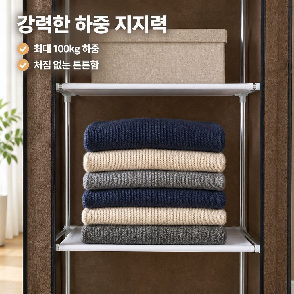 두꺼운 패브릭 간이 옷장 8단 선반 더블 행거 수납장