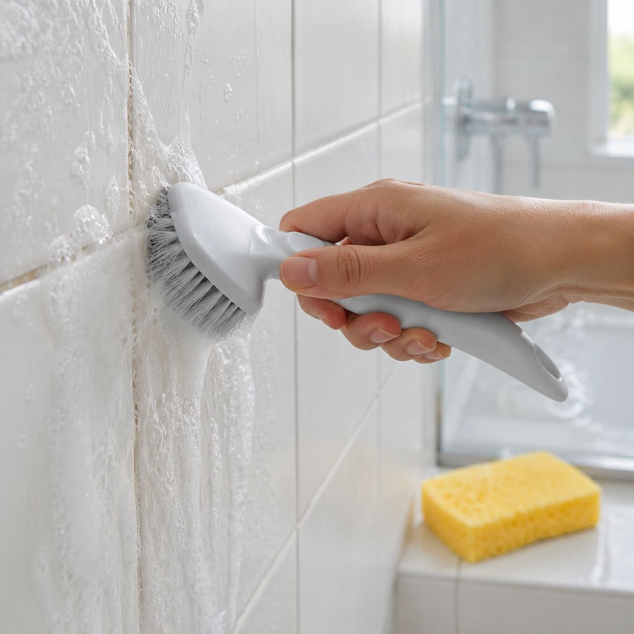 Versatile brush for tiles, walls, and bathtubs