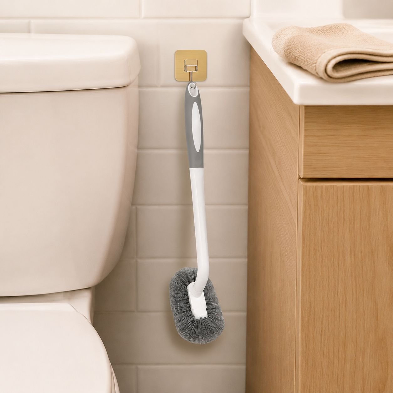 Compact toilet brush for small bathroom spaces