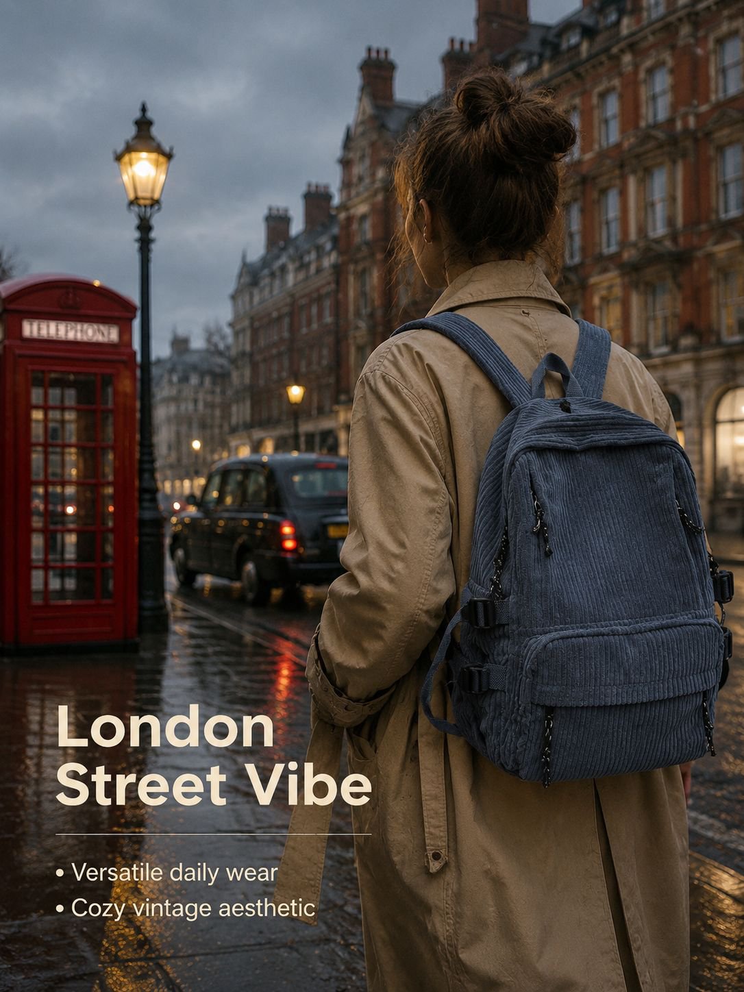 Corduroy backpack, lightweight and stylish for middle school students, large capacity, casual travel