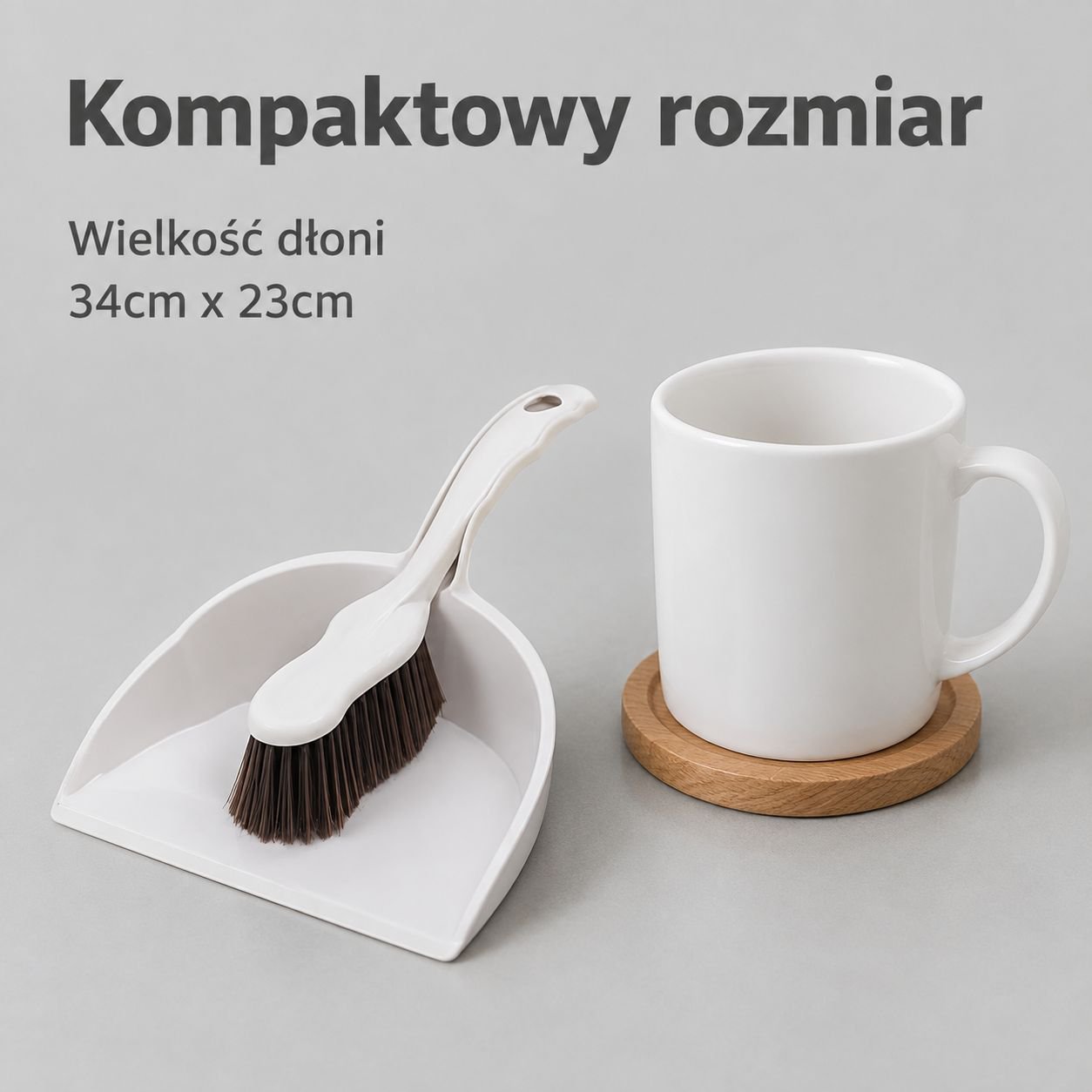 Miniaturowy zestaw ręczny (szczotka z miękkim włosiem i szufelka) do stolików kawowych i biurek