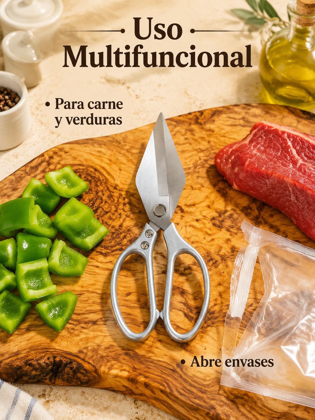 Tijeras de cocina de cabeza grande reforzadas, multifuncionales, para cortar huesos de pollo