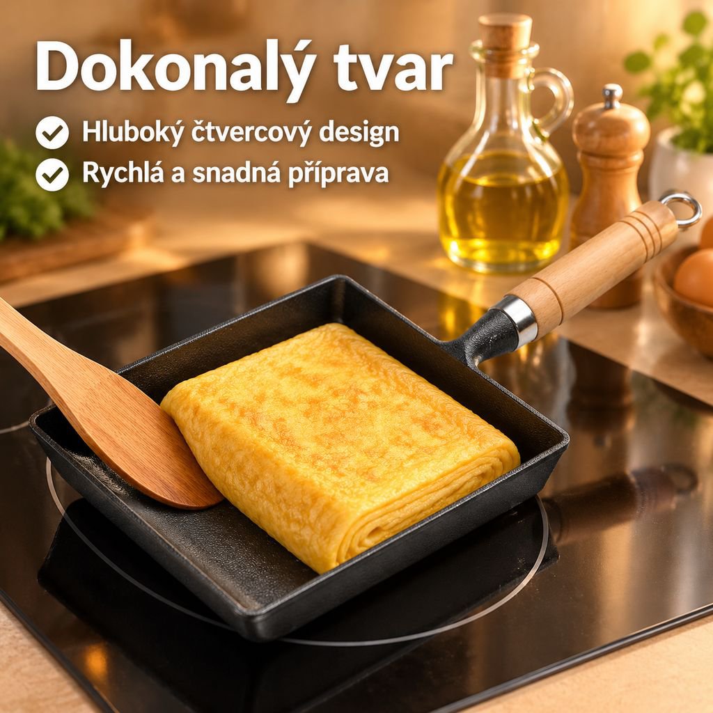 Litinová čtvercová pánev na Tamagoyaki a japonské vaječné omelety, bez povlaku