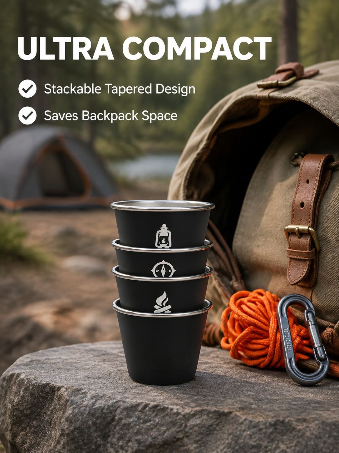 Multifunctional Camping Stainless Steel Wine & Tea Cup Set (4-Piece, Easy to Carry)