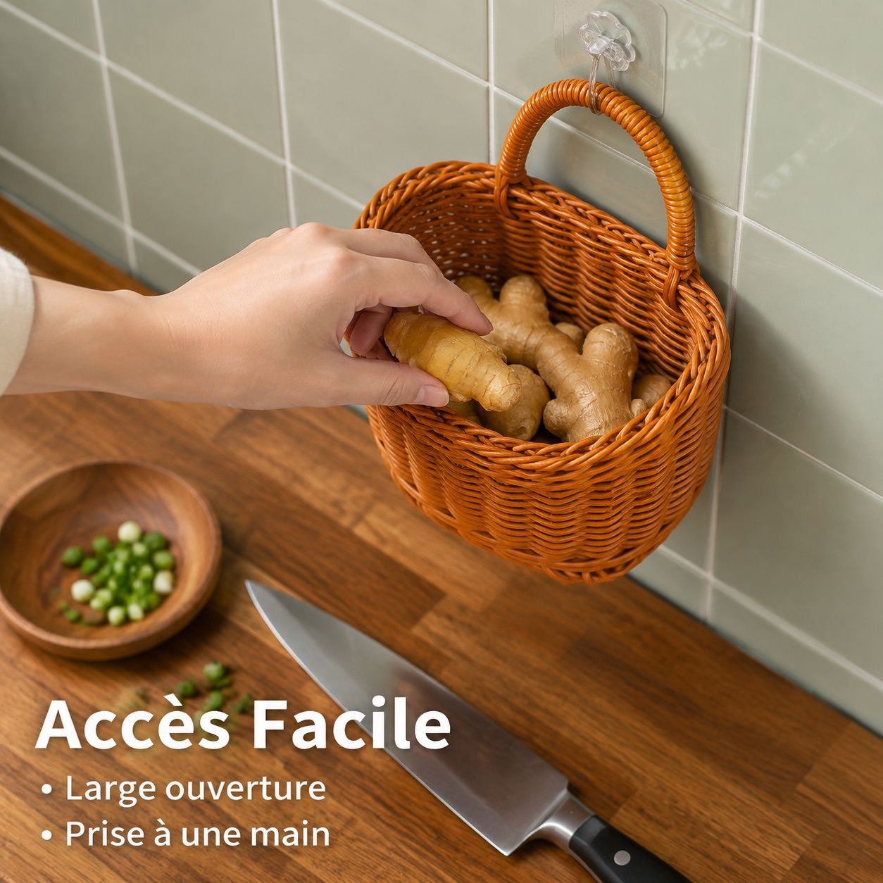 Panier de rangement multifonction en rotin synthétique pour gingembre et ail