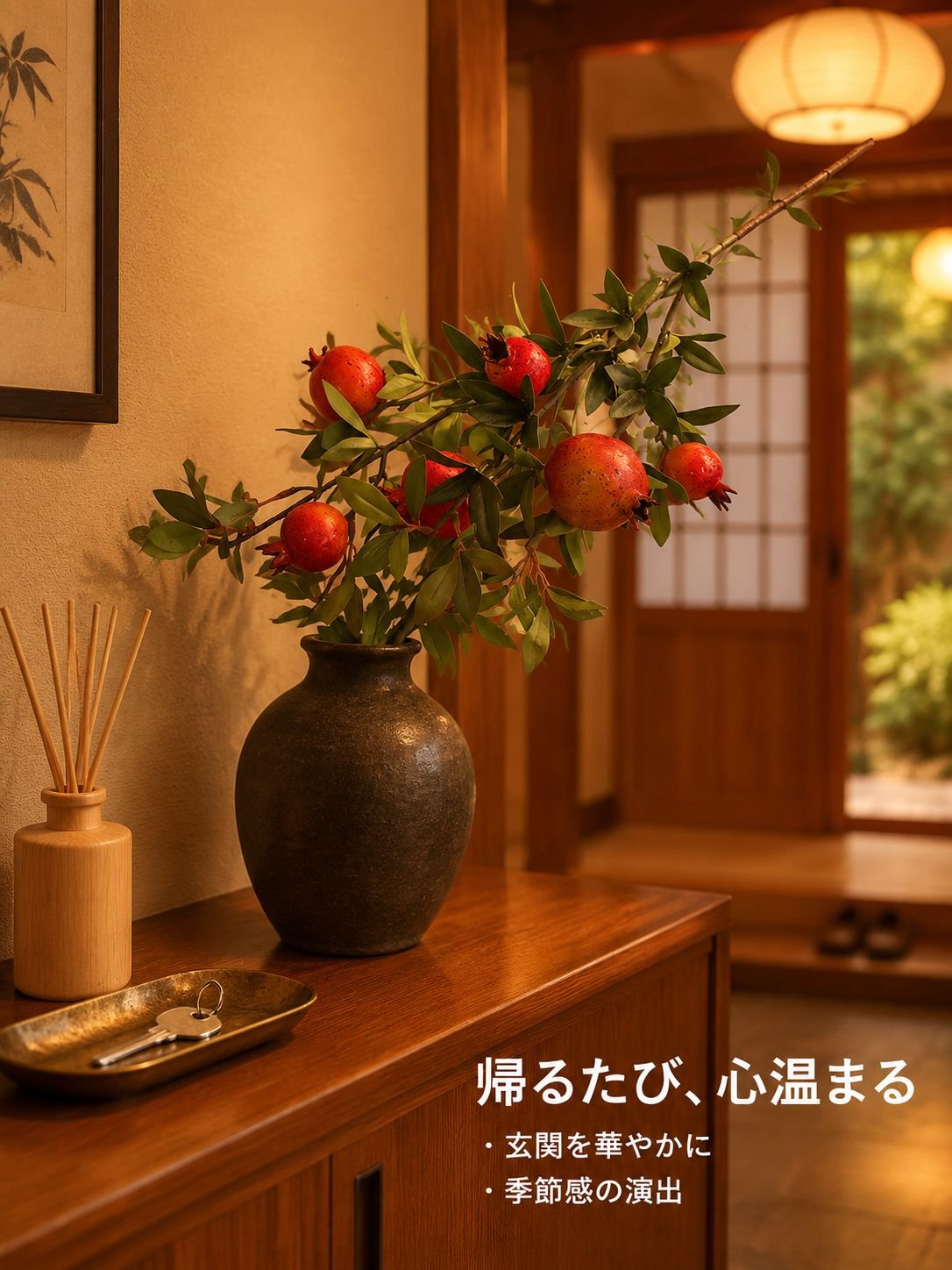 カントリー調のザクロの枝（造花・装飾用）