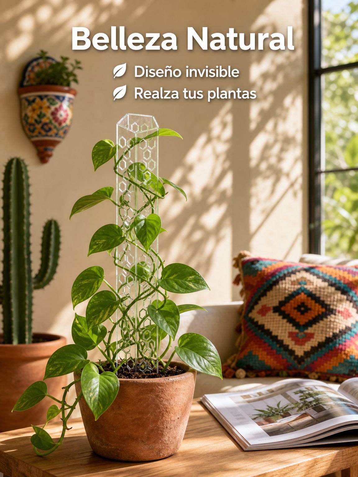 Soporte transparente para plantas trepadoras de interior