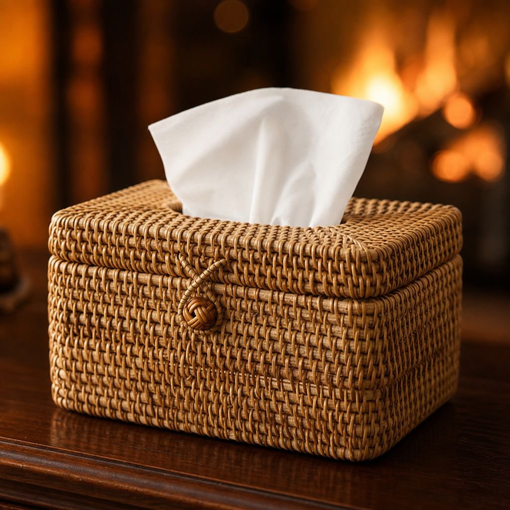 Nordic Style Rattan Tissue Holder Creative Square Paper Towel Box