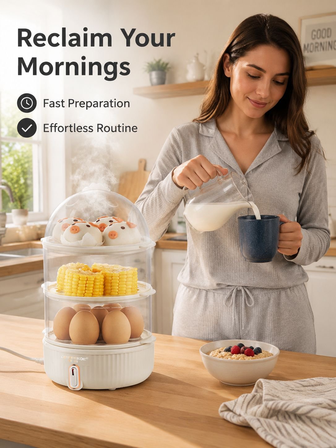 Three-layer Household Breakfast Steamer with Automatic Power-off