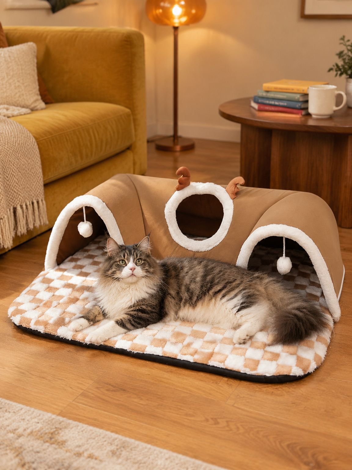 Túnel y cueva para gatos con diseño moderno y acogedor
