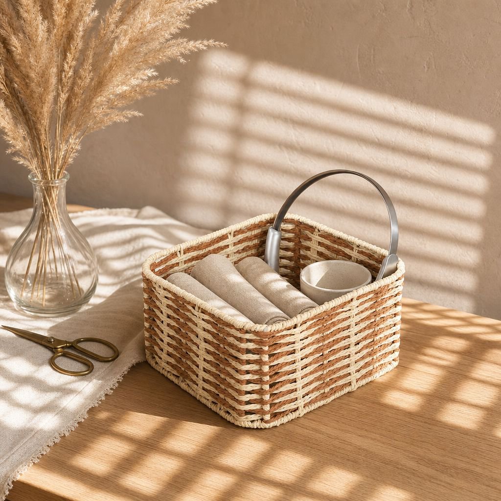 Panier rectangulaire pour organiser stylos et papiers sur le bureau