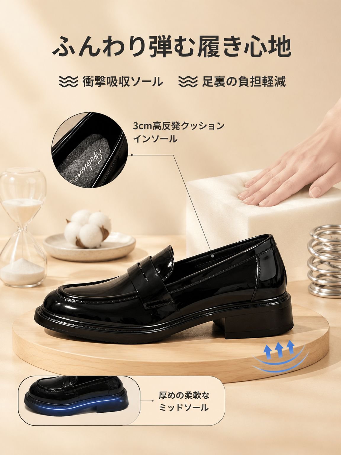 春秋向け 太ヒール・厚底・滑り止め付き 英国風ローファー