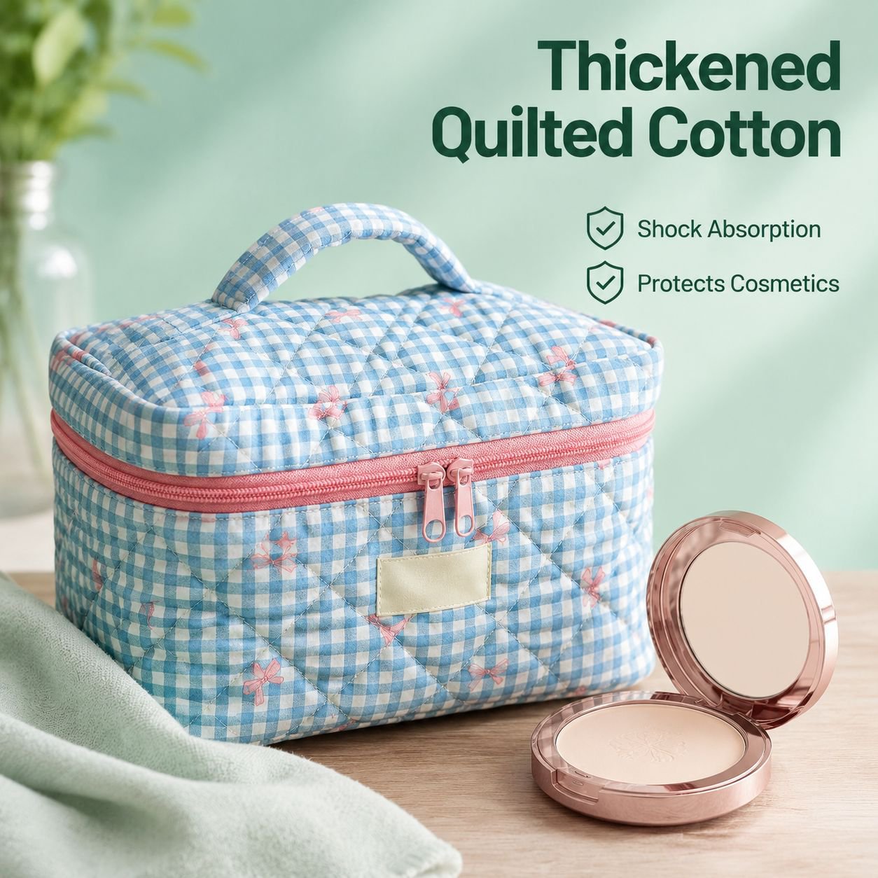 Large Capacity Plaid Makeup Bag for Students Portable Travel Toiletry Organizer