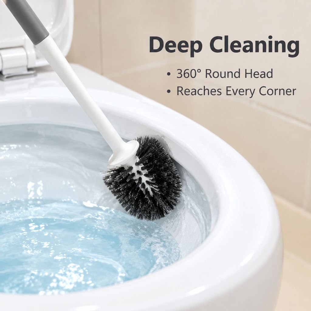 2026 Upgraded Toilet Brush and Holder Set Thickened Base Round Head Cleaning Brush