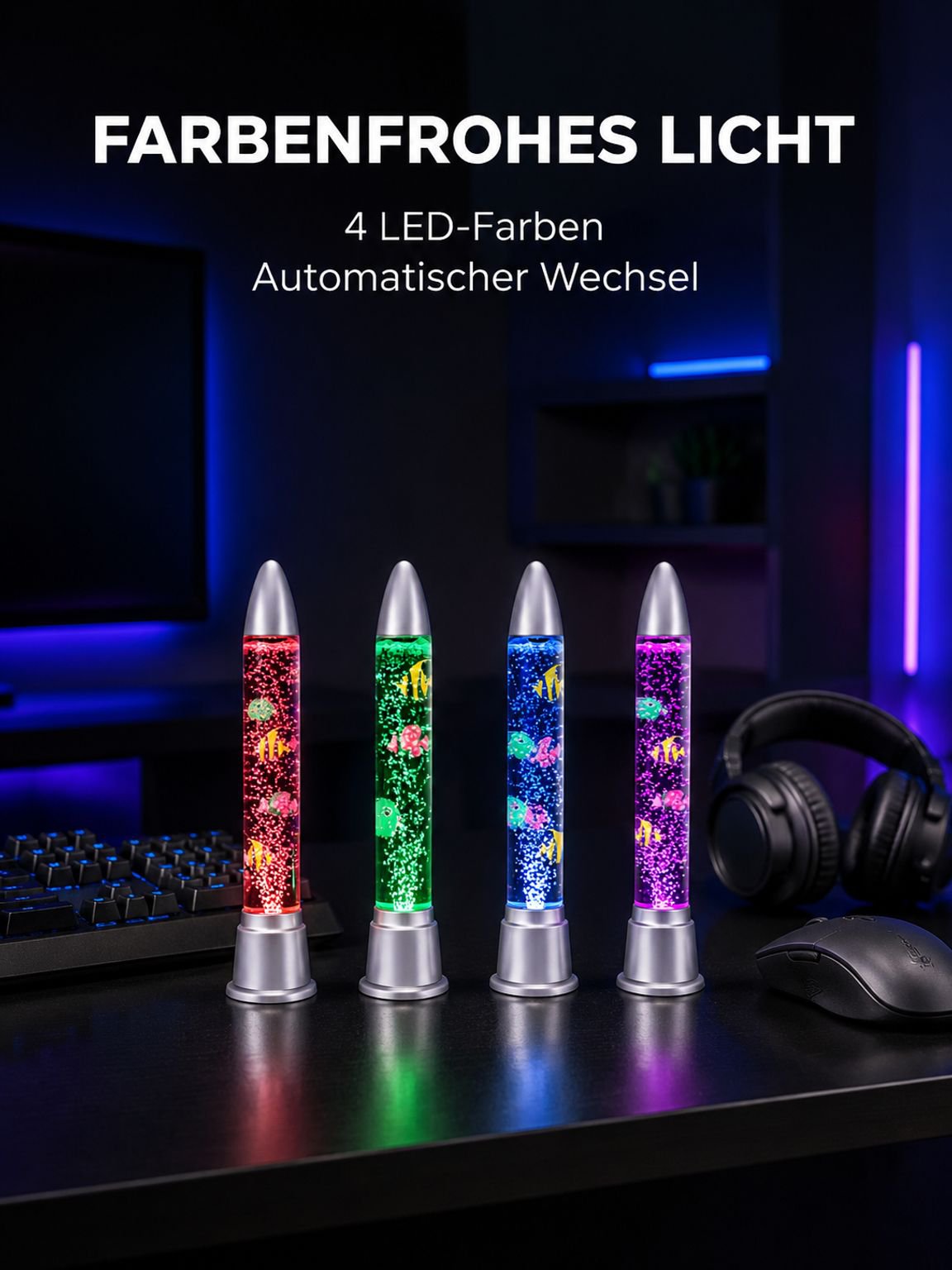 Bunte LED-Fischleuchte, Wassersäulen-Blasenleuchte, Ambientebeleuchtung, Barbeleuchtung, Beleuchtung