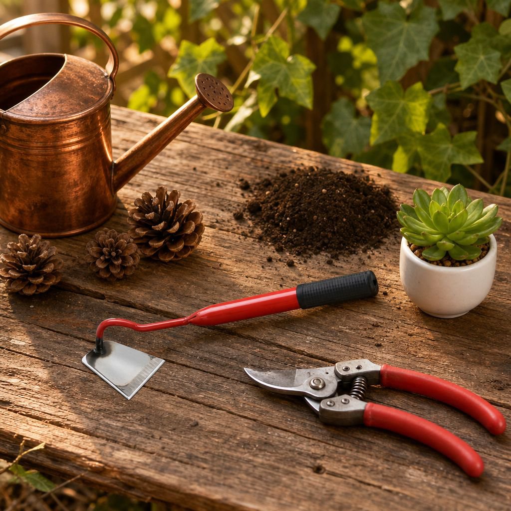 Lightweight and sturdy garden hoe on soil