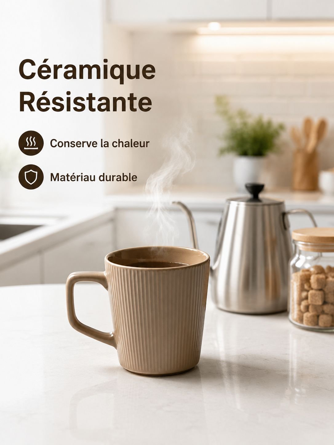 Tasse en céramique gaufrée à rayures verticales style minimaliste