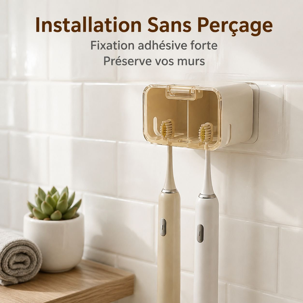Porte-brosse à dents mural avec couvercle anti-poussière