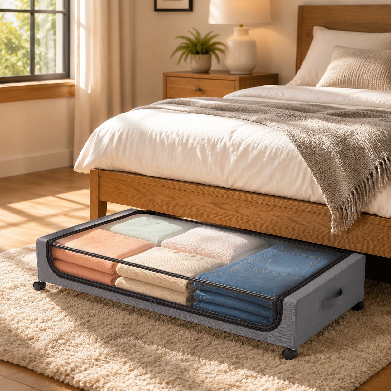Under Bed Rolling Storage Cabinet, Foldable Large Capacity Organizer