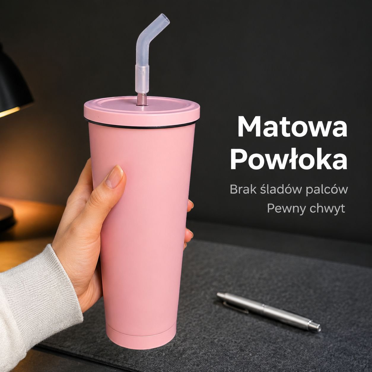 Stylowy męski kubek termiczny ze stali nierdzewnej ze słomką, dla uczniów