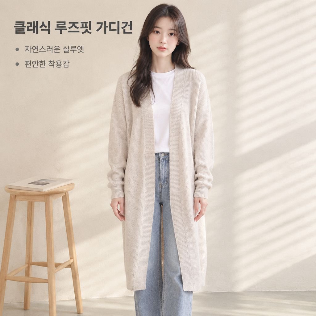 여성용 편안한 스타일의 긴 니트 가디건