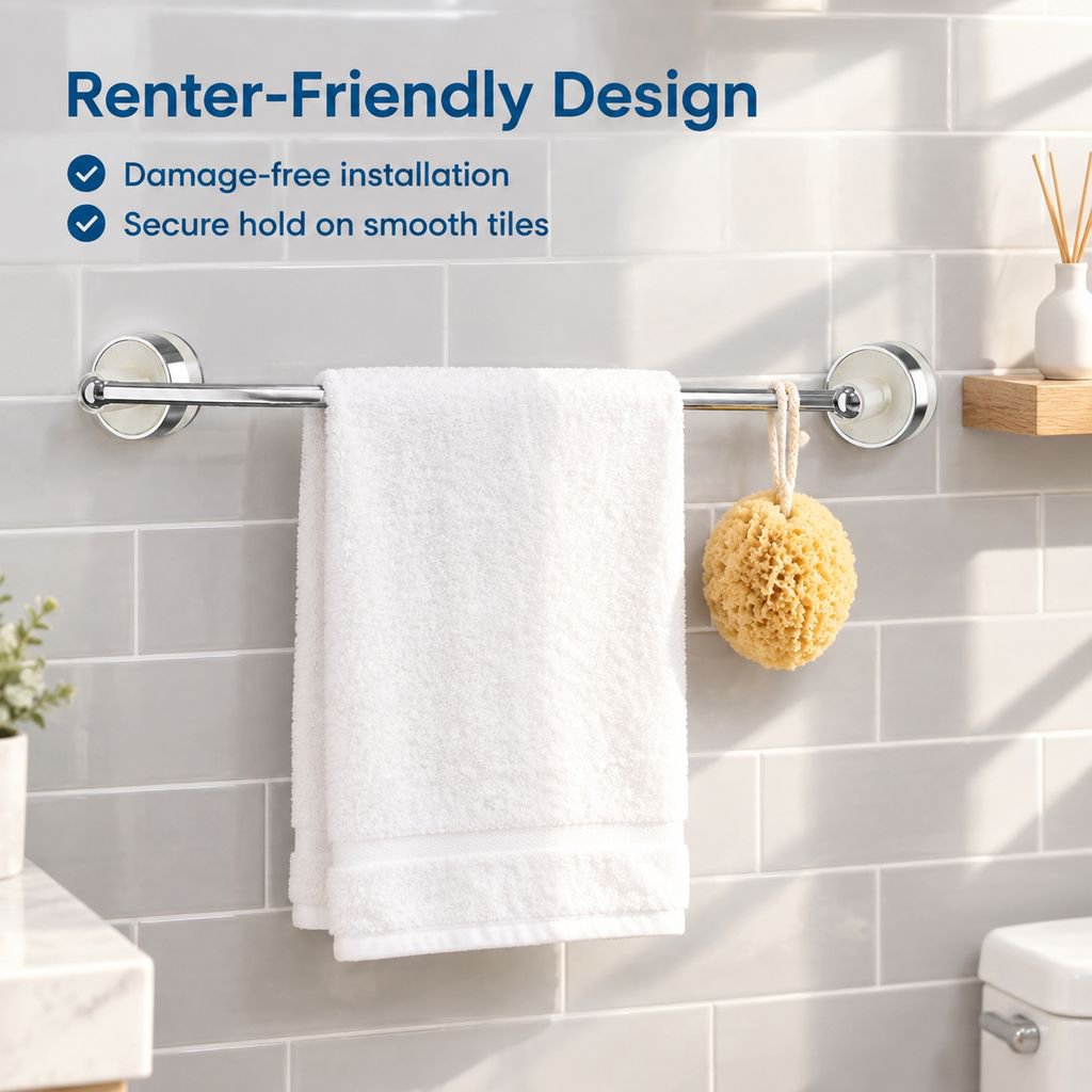 Suction Cup Towel Rack Punch-Free Retractable Bathroom Towel Bar Wall Mounted Shelf