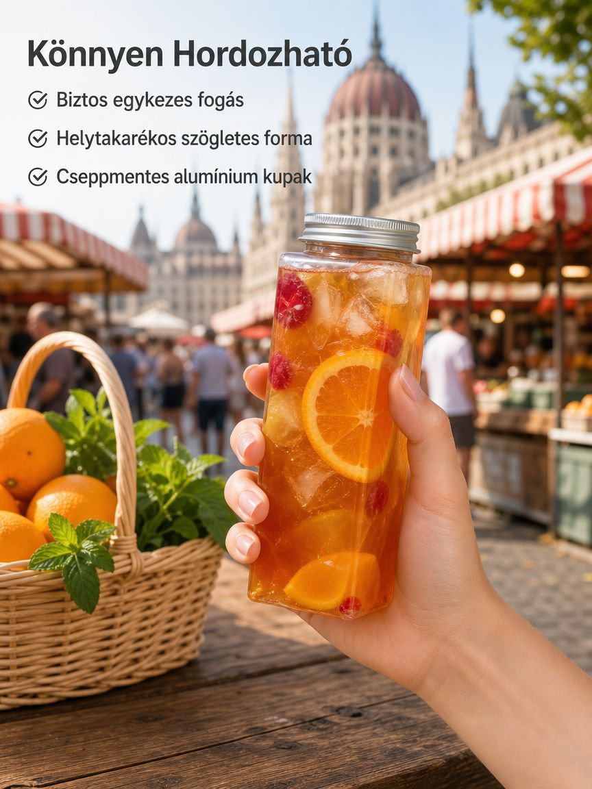 Eldobható PET téglalap alakú műanyag pohár / Téglalap alakú bubble tea pohár 500 ml